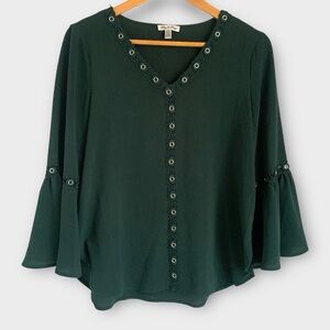 Grey & Gray Eyelet Bell Sleeve Blouse